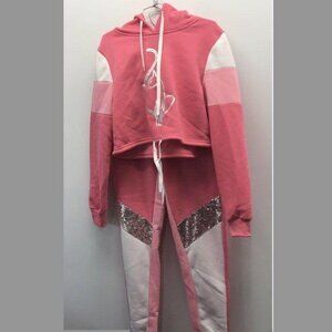Baby Phat Sequin Logo Tracksuit Hoodie & Pants 2-piece Set Pink XL Y2K